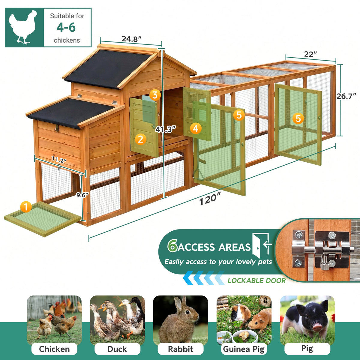 Large Chicken Coop with Run and Nest Box