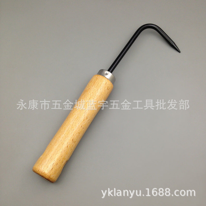 Wood Handle Single-Prong Root Hook for Gardening Tools
