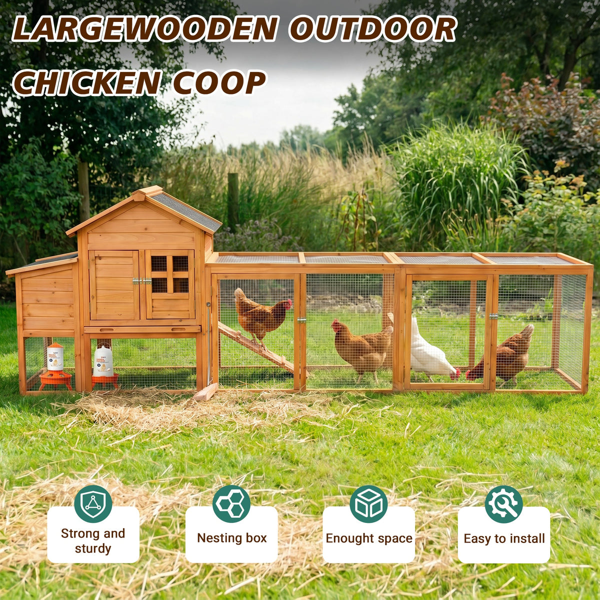 Large Chicken Coop with Run and Nest Box