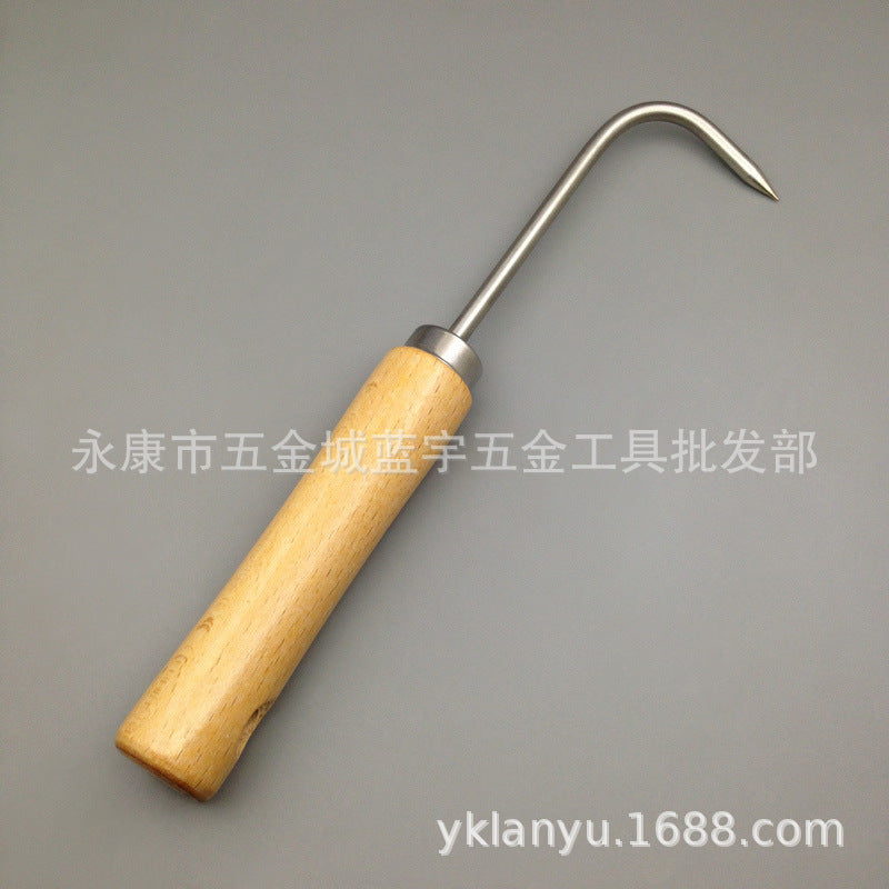 Wood Handle Single-Prong Root Hook for Gardening Tools